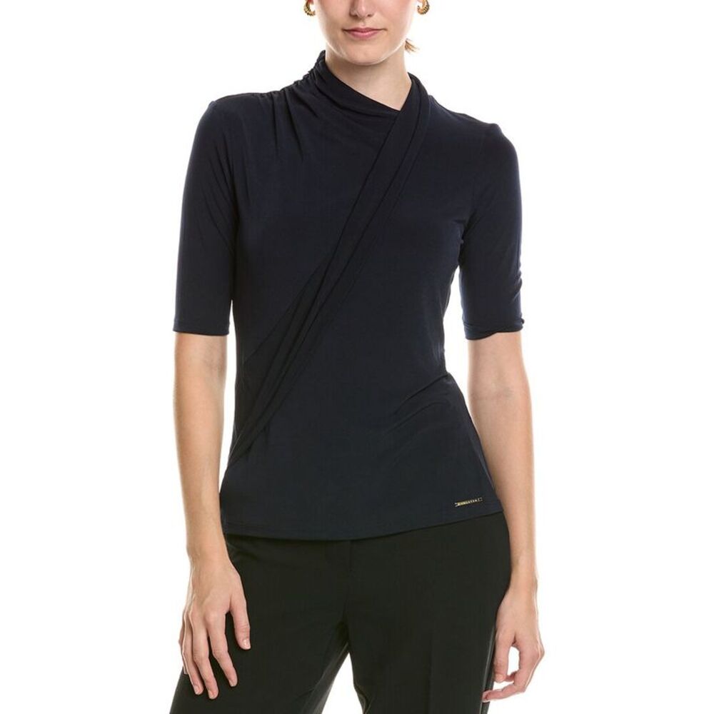 Halston Womens Drape Front Jersey Top, Blue